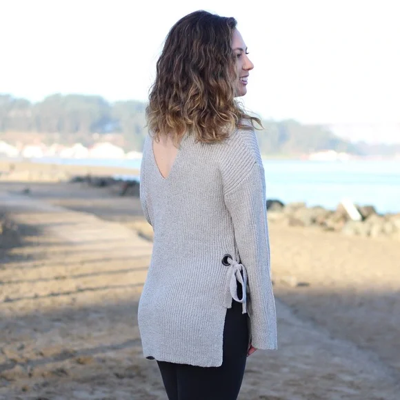 Lush Gray Tie Side Sweater Knit - Picture 5 of 6
